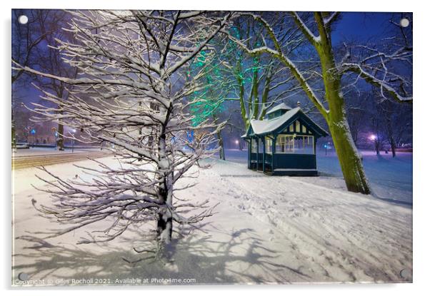 Snow West Park Harrogate Acrylic by Giles Rocholl