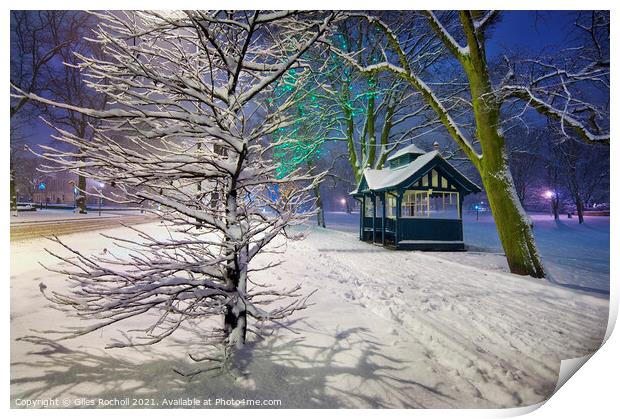 Snow West Park Harrogate Print by Giles Rocholl