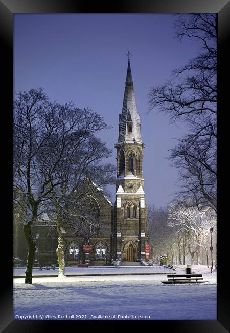 Church snow Harrogate Framed Print by Giles Rocholl