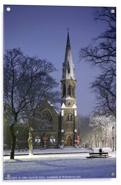 Church snow Harrogate Acrylic by Giles Rocholl