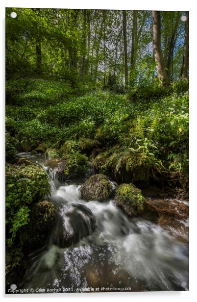 Wild garlic and stream Yorkshire Acrylic by Giles Rocholl