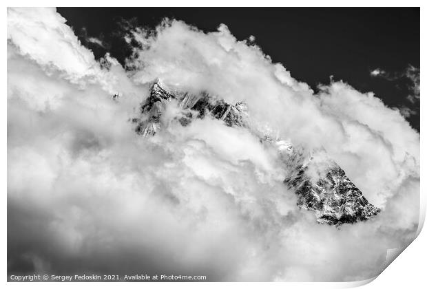 Himalayas covered by snow and clouds. Print by Sergey Fedoskin