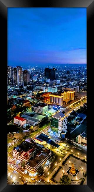 The Phnom Penh skyline at night Framed Print by Arnaud Jacobs