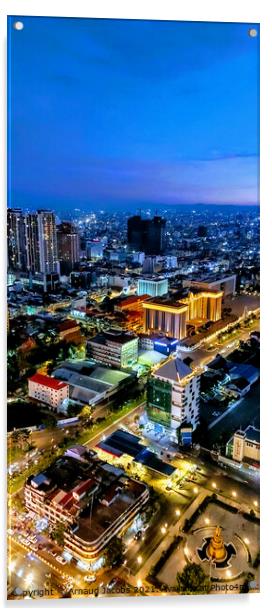 The Phnom Penh skyline at night Acrylic by Arnaud Jacobs