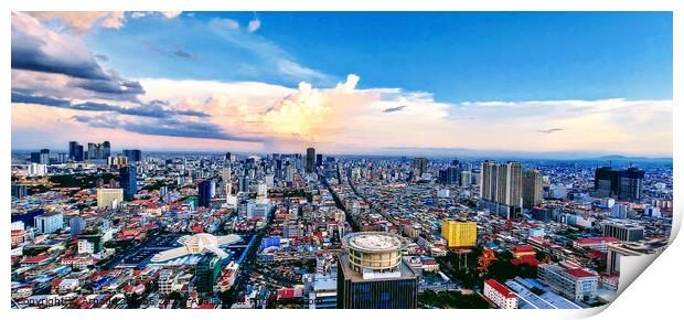 Aerial view of Phnom Penh at dusk Print by Arnaud Jacobs