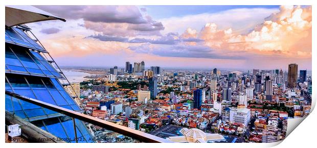 The Phnom Penh skyline at dusk... Print by Arnaud Jacobs