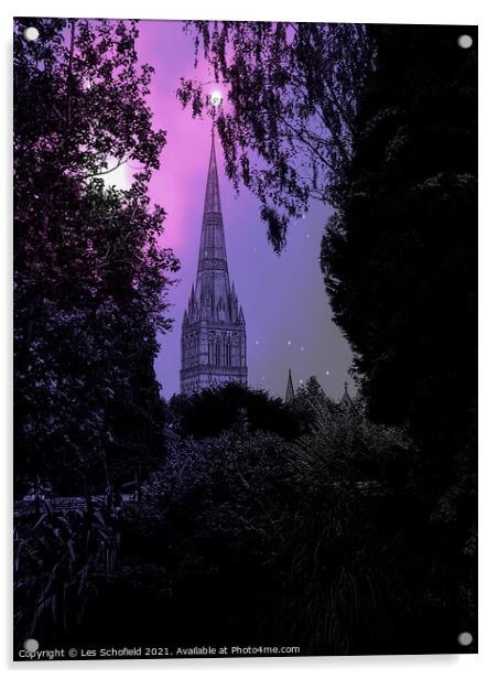Salisbury spire Acrylic by Les Schofield