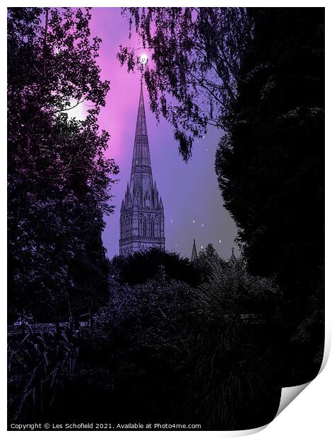 Salisbury spire Print by Les Schofield