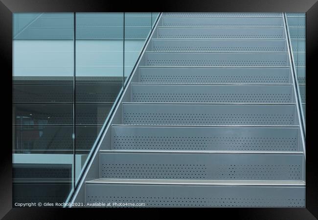 Glass and metal stairway abstract art Framed Print by Giles Rocholl