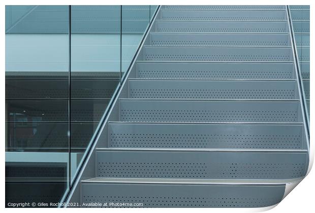 Glass and metal stairway abstract art Print by Giles Rocholl