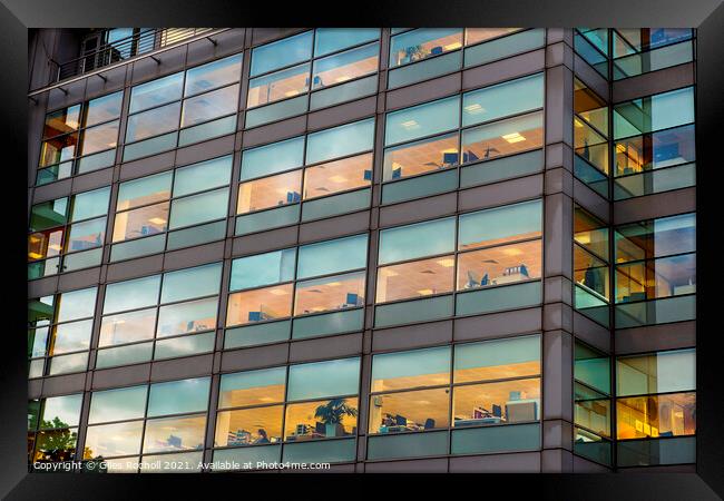 Abstract office windows dusk Leeds Framed Print by Giles Rocholl