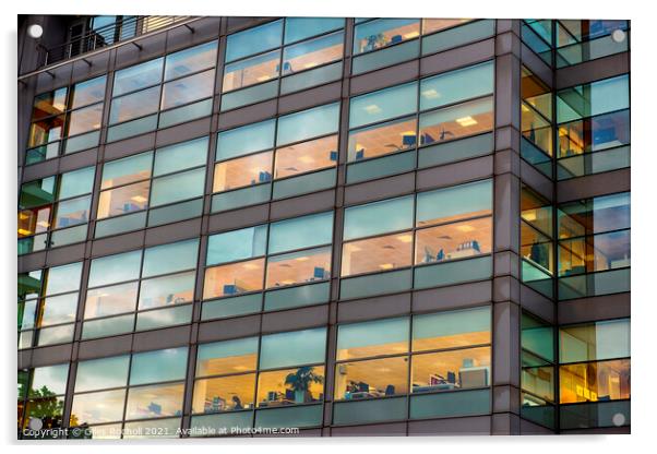 Abstract office windows dusk Leeds Acrylic by Giles Rocholl