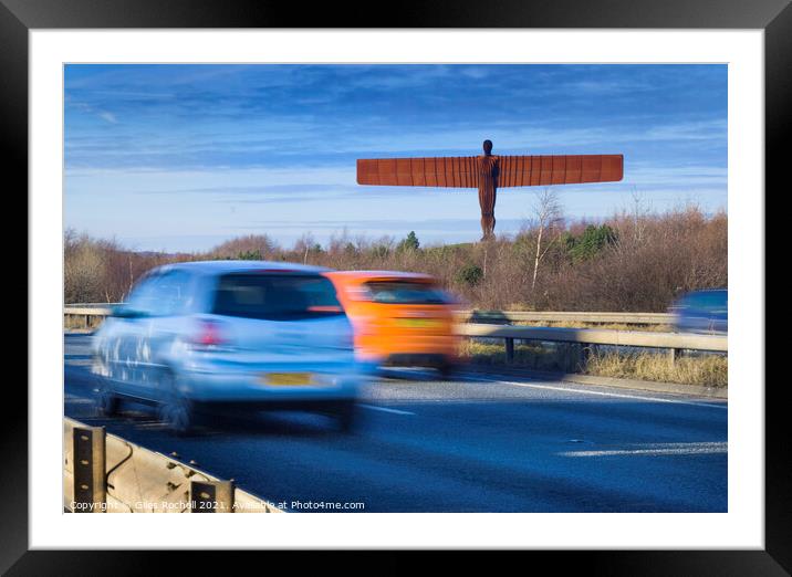 Angel of the North and traffic Framed Mounted Print by Giles Rocholl