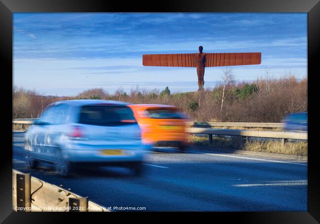 Angel of the North and traffic Framed Print by Giles Rocholl