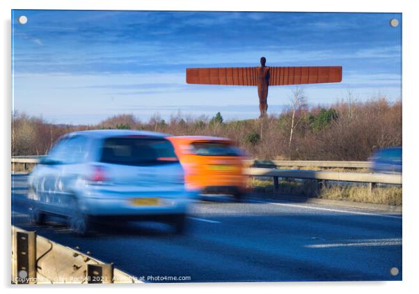 Angel of the North and traffic Acrylic by Giles Rocholl