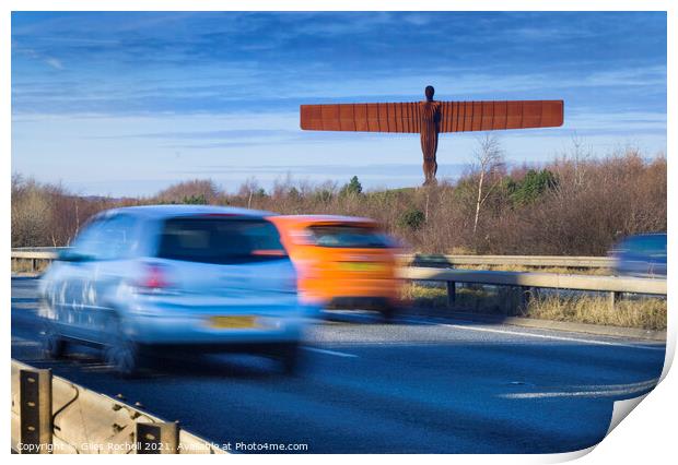 Angel of the North and traffic Print by Giles Rocholl