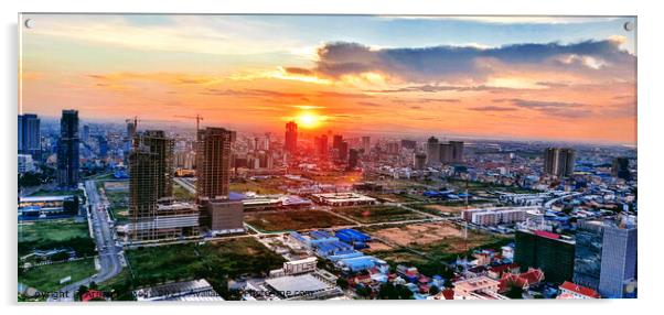 The sun sets over Phnom Penh... Acrylic by Arnaud Jacobs