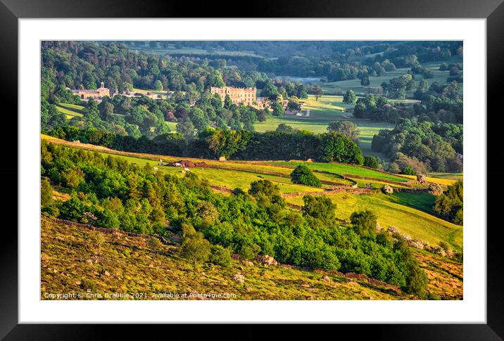 Chatsworth House from Curbar Edge Framed Mounted Print by Chris Drabble