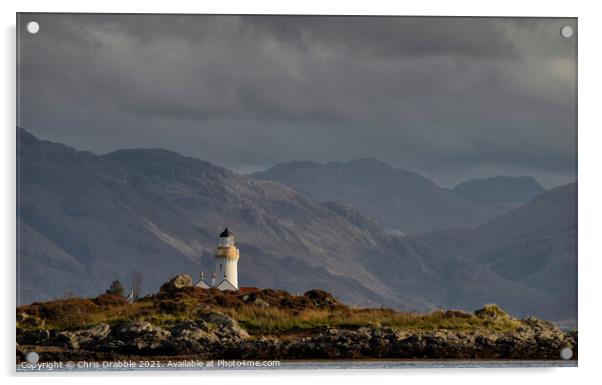 Dark clouds over Isleornsay Lighthouse Acrylic by Chris Drabble