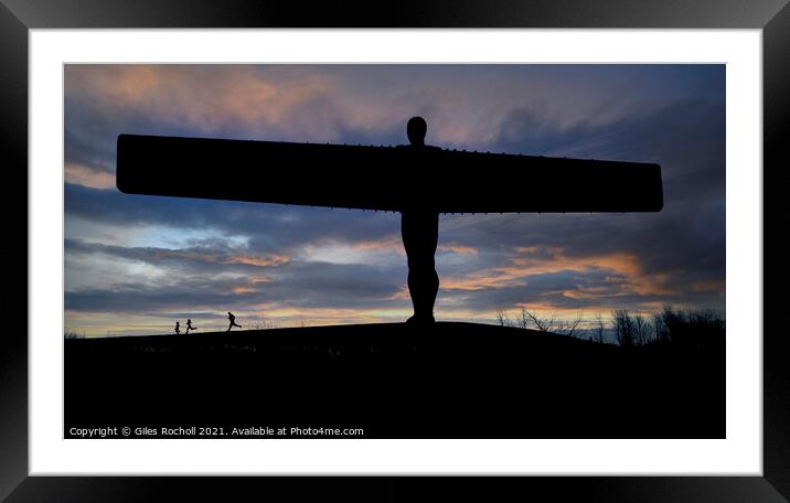 Sunset Angel of the North Framed Mounted Print by Giles Rocholl