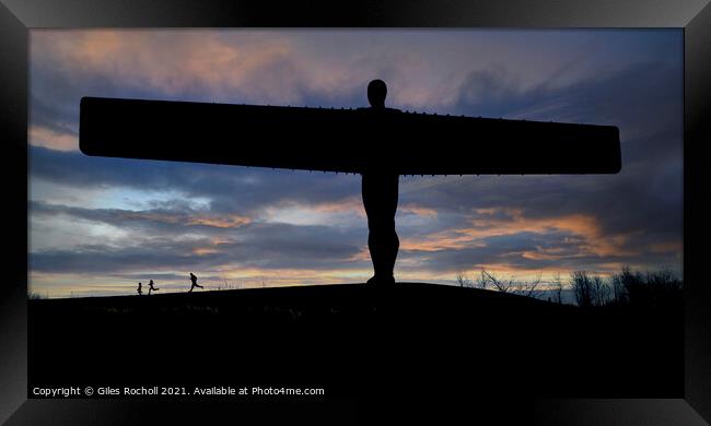 Sunset Angel of the North Framed Print by Giles Rocholl