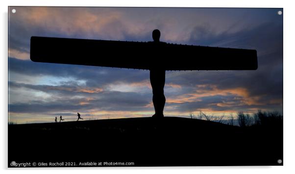Sunset Angel of the North Acrylic by Giles Rocholl