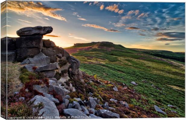 Higger Tor from Carl Wark at sunset Canvas Print by Chris Drabble