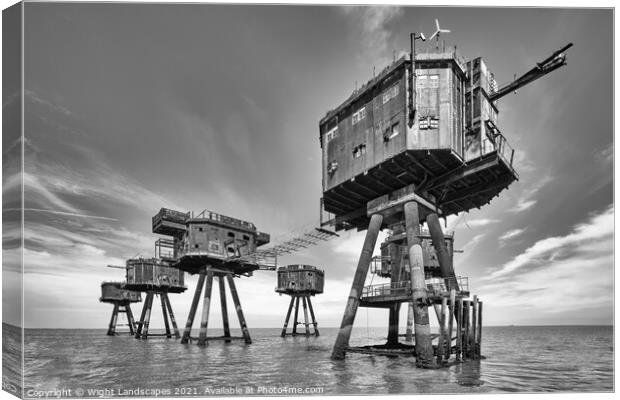 WWii Maunsell Forts BW Canvas Print by Wight Landscapes