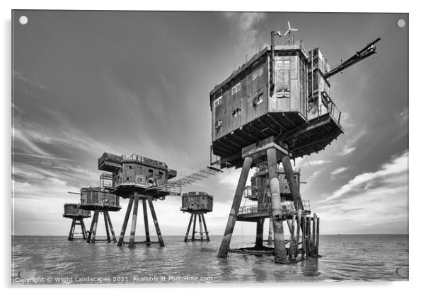 WWii Maunsell Forts BW Acrylic by Wight Landscapes