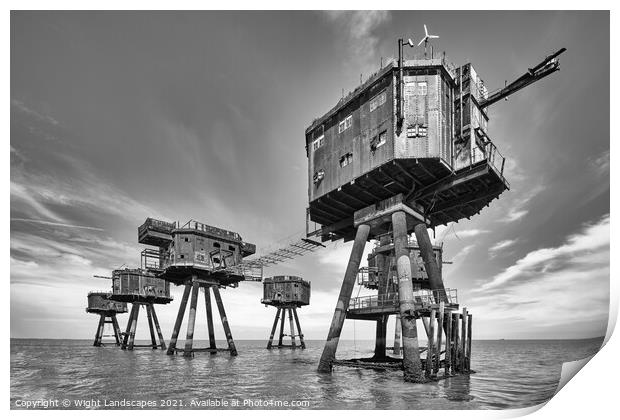 WWii Maunsell Forts BW Print by Wight Landscapes