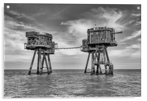 Red Sands Sea Forts BW Acrylic by Wight Landscapes