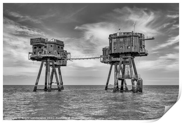 Red Sands Sea Forts BW Print by Wight Landscapes
