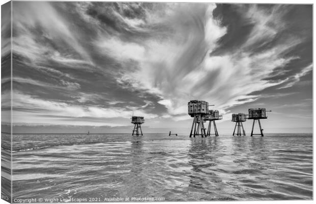 Shivering Sands Maunsell Forts BW Canvas Print by Wight Landscapes