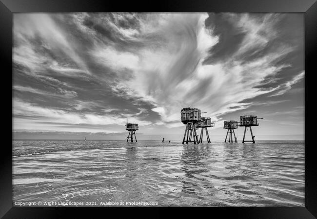 Shivering Sands Maunsell Forts BW Framed Print by Wight Landscapes