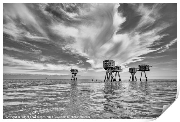 Shivering Sands Maunsell Forts BW Print by Wight Landscapes