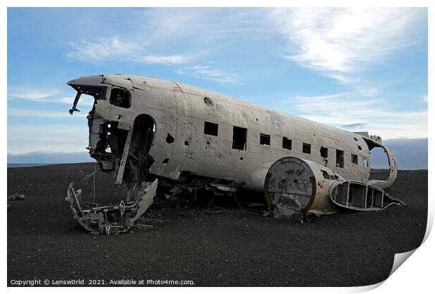 Abandoned plane wreck at Solheimasandur, Iceland Print by Lensw0rld 