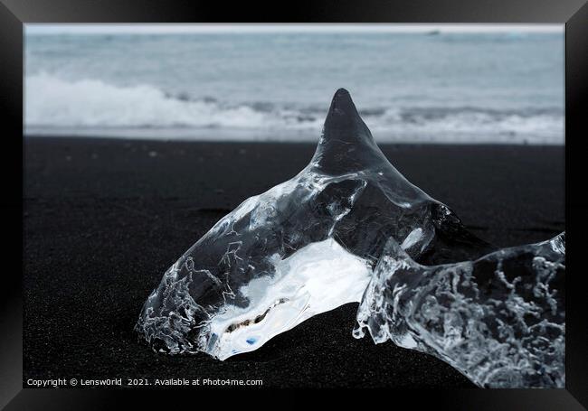 Block of glacial ice shaped like a shark Framed Print by Lensw0rld 