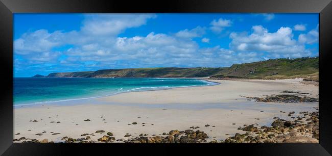 Sennen Cove Panorama Framed Print by Tracey Turner