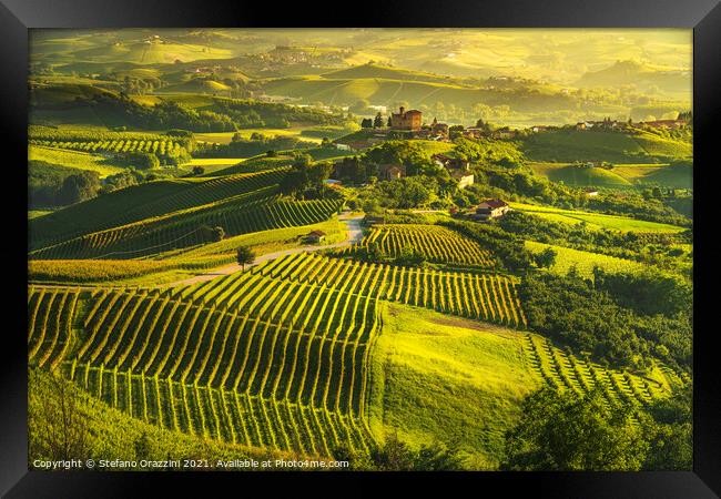 Langhe vineyards and Grinzane Cavour castle Framed Print by Stefano Orazzini