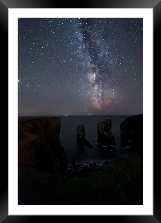 Milky Way over Elegug Stacks Framed Mounted Print by Sandra Kepkowska