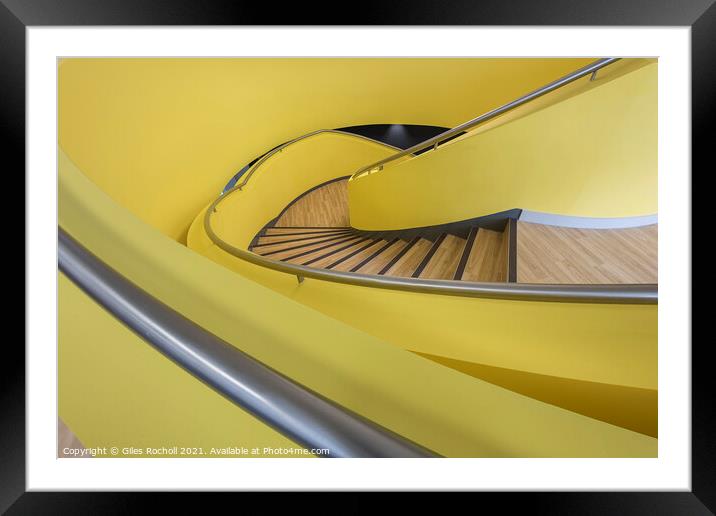 Yellow spiral staircase abstract Framed Mounted Print by Giles Rocholl