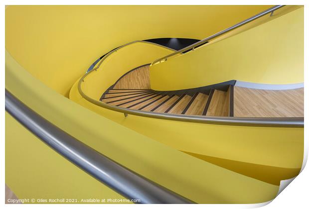 Yellow spiral staircase abstract Print by Giles Rocholl