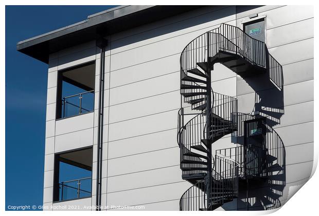 Abstract spiral stairs silver Print by Giles Rocholl