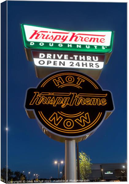 Krispy Kreme logo illuminated sign Canvas Print by Giles Rocholl