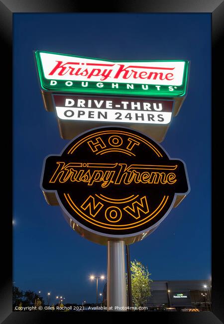 Krispy Kreme logo illuminated sign Framed Print by Giles Rocholl