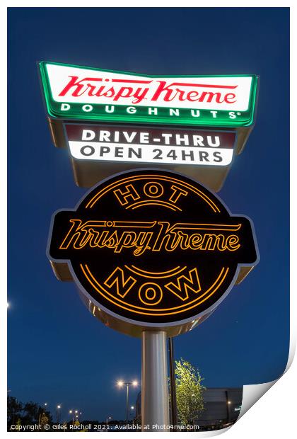 Krispy Kreme logo illuminated sign Print by Giles Rocholl