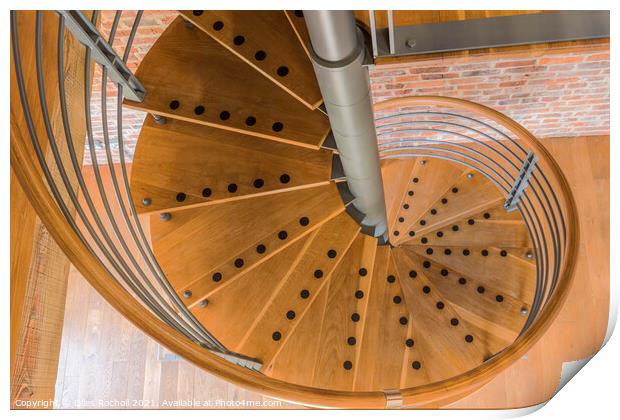 Abstract wooden spiral stair case Print by Giles Rocholl