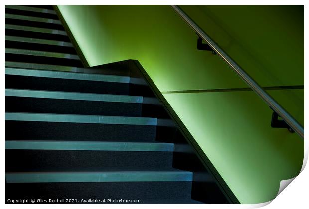 Building stairs modern green Print by Giles Rocholl