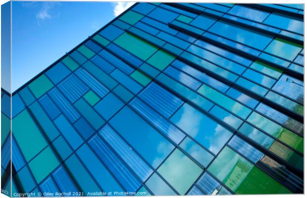 Abstract blue green modern glass windows Canvas Print by Giles Rocholl