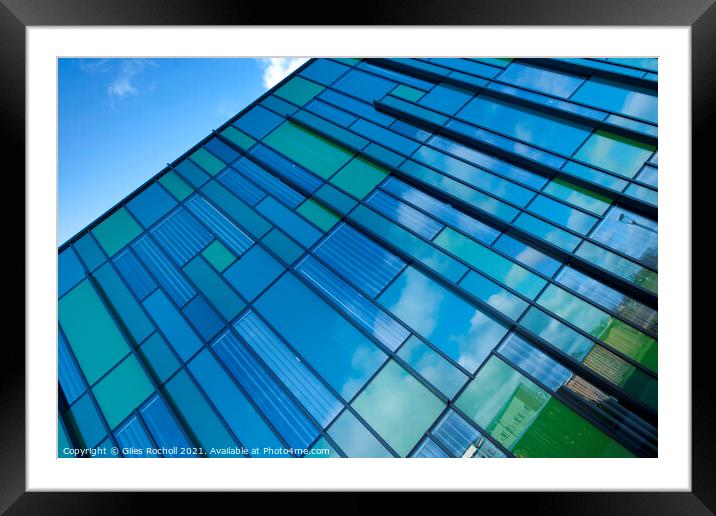 Abstract blue green modern glass windows Framed Mounted Print by Giles Rocholl